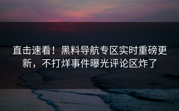 直击速看！黑料导航专区实时重磅更新，不打烊事件曝光评论区炸了