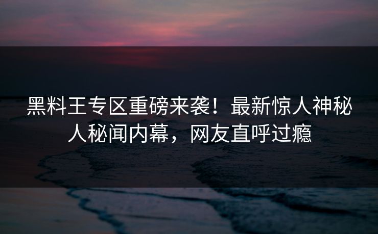 黑料王专区重磅来袭！最新惊人神秘人秘闻内幕，网友直呼过瘾