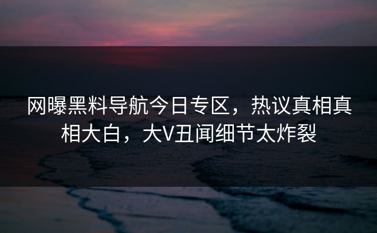 网曝黑料导航今日专区，热议真相真相大白，大V丑闻细节太炸裂