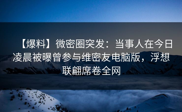 【爆料】微密圈突发：当事人在今日凌晨被曝曾参与维密友电脑版，浮想联翩席卷全网