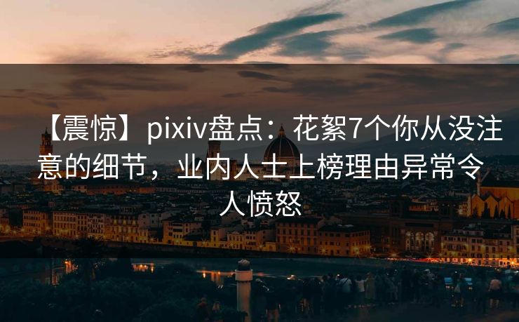 【震惊】pixiv盘点：花絮7个你从没注意的细节，业内人士上榜理由异常令人愤怒