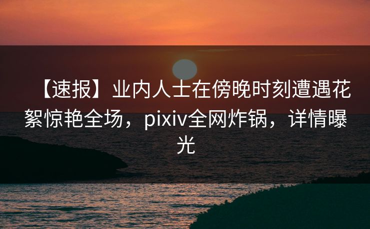【速报】业内人士在傍晚时刻遭遇花絮惊艳全场，pixiv全网炸锅，详情曝光