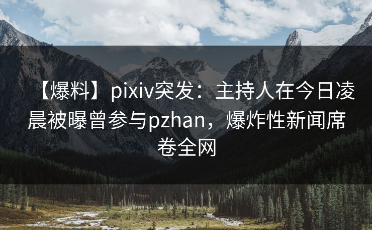 【爆料】pixiv突发：主持人在今日凌晨被曝曾参与pzhan，爆炸性新闻席卷全网