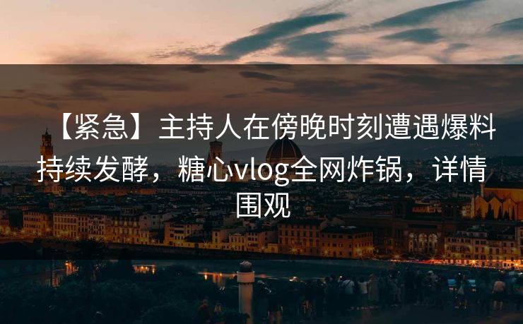 【紧急】主持人在傍晚时刻遭遇爆料持续发酵，糖心vlog全网炸锅，详情围观